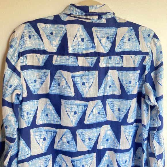 J McLaughlin Womens XS Blue 100% Linen Print Button Down Shirt Beachy Coastal - Picture 8 of 9